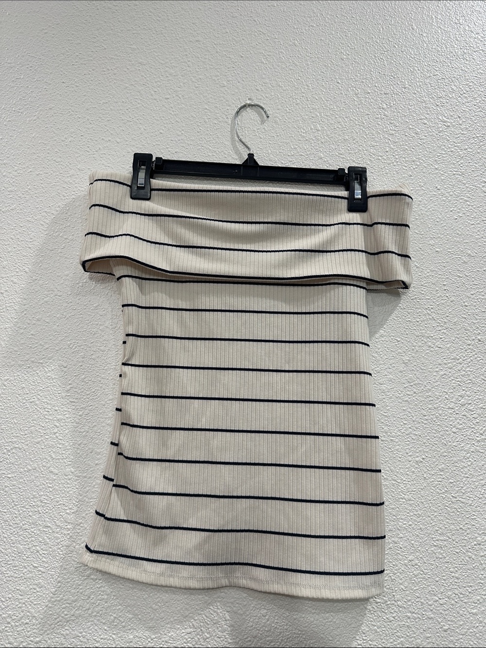 a new day Cream and Black Striped Off-Shoulder Mini Skirt